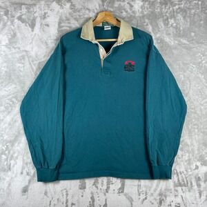 Vintage Outer Banks Rugby Shirt Mens L Teal Long Sleeve Logo USA Made